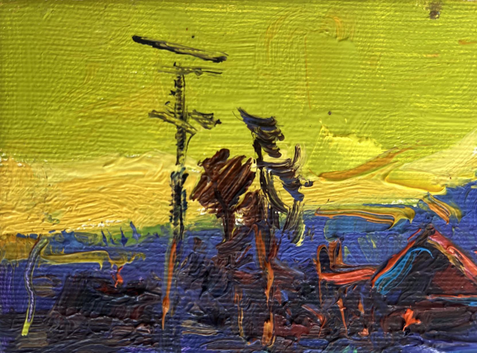Oil painting Yellow sunset over the village by Oksana Ivanyuk