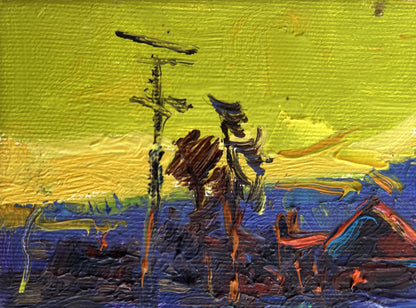 Oil painting Yellow sunset over the village by Oksana Ivanyuk