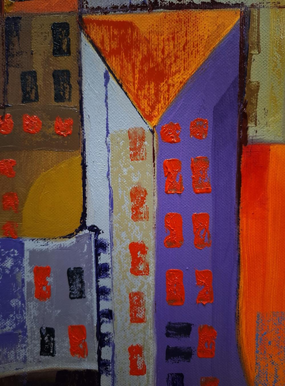 Oil painting Urban sunset by Sergiy Voichenko abstract cityscape