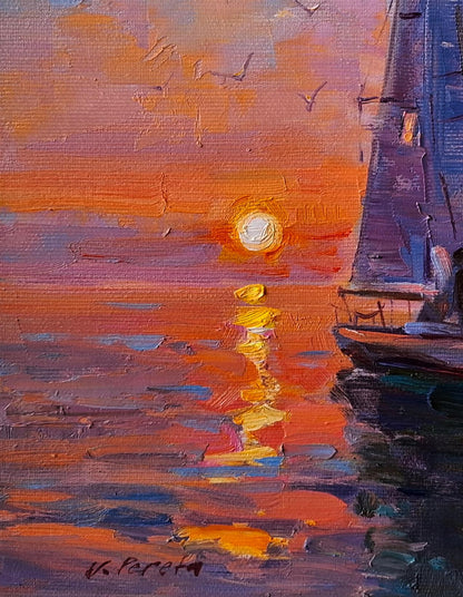 Vibrant impressionist oil painting Evening at Sea by Vyacheslav Pereta