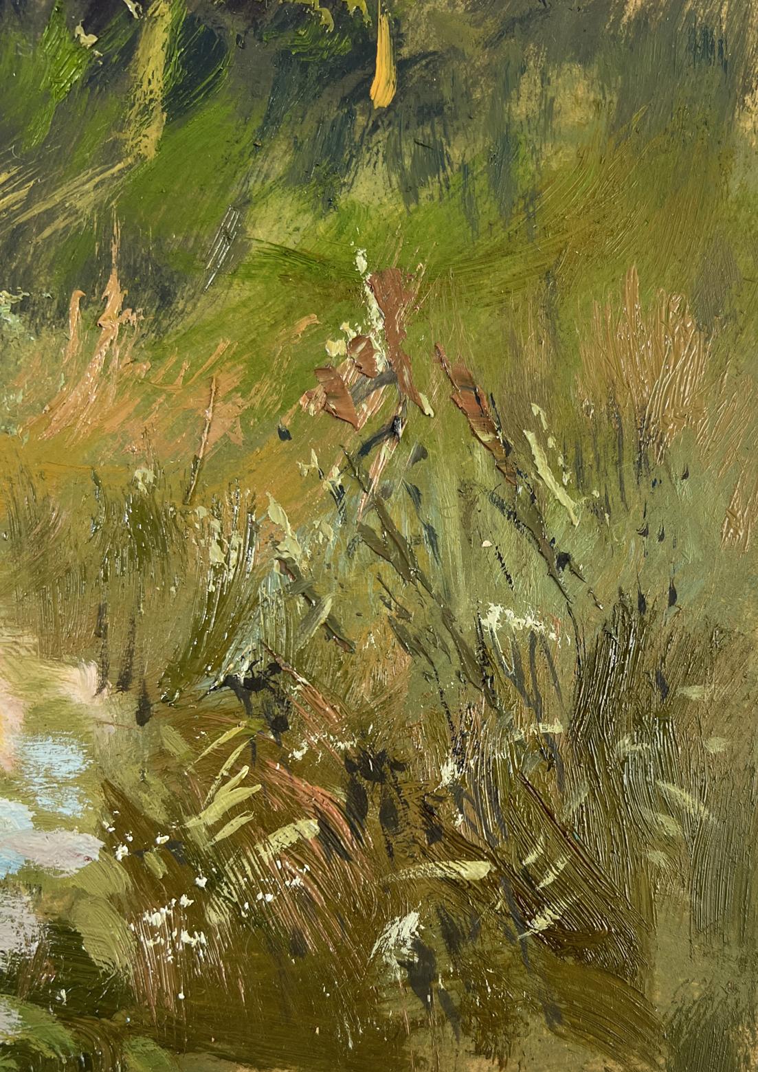 Textured oil painting of forest path with tall grasses by Yuriy Suprunchuk