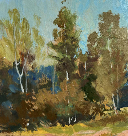 Oil painting of forest reflection in pond by Yuriy Suprunchuk