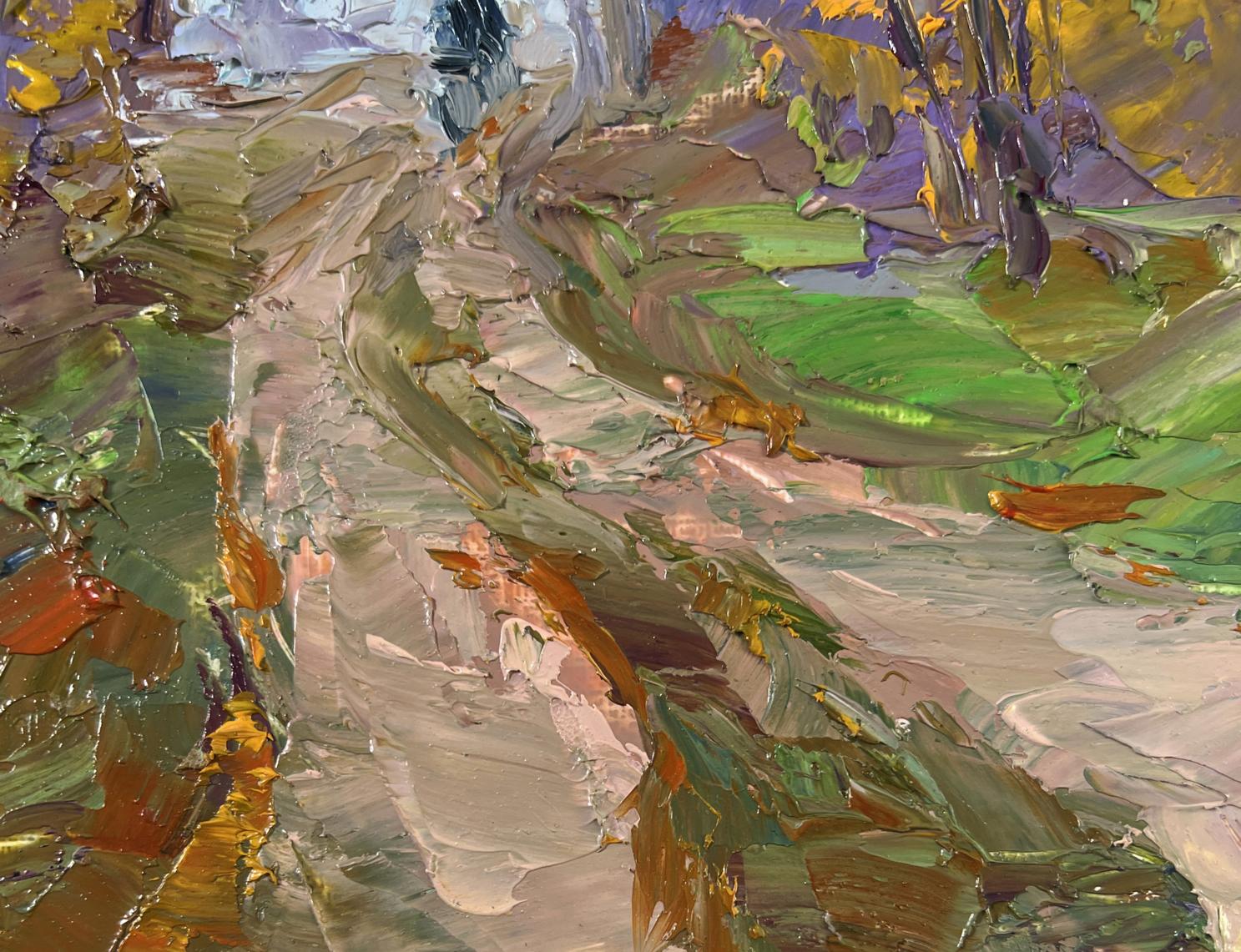 Oil painting Mushroom season by Boris Serdyuk: autumn path in earthy tones