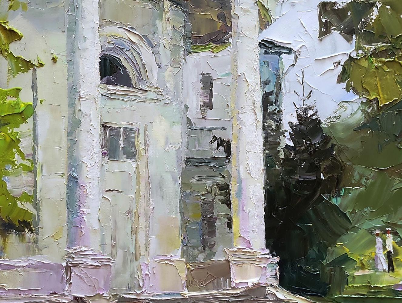Oil painting of White administration building by Boris Serdyuk with textured columns