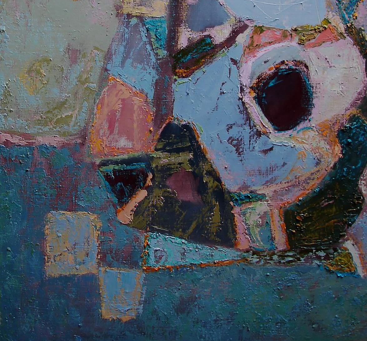 Quiet Meditation oil painting by Tatyana Shulyak, abstract blue pink green textures