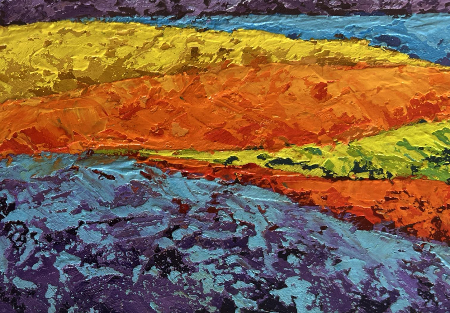 Oil painting of orange sunset behind mountains by V. Zadorozhnya