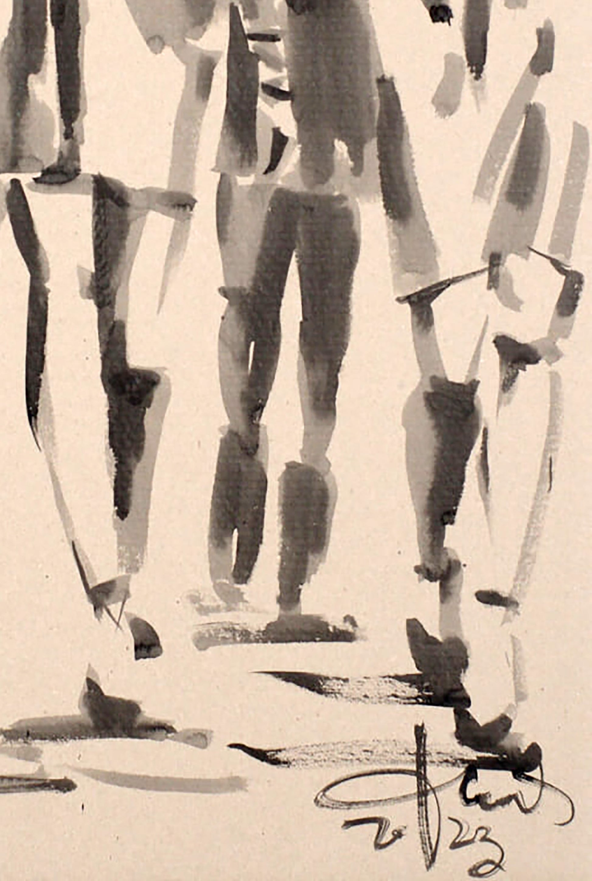 Abstract ink wash painting of walking girls by Dima Filatov