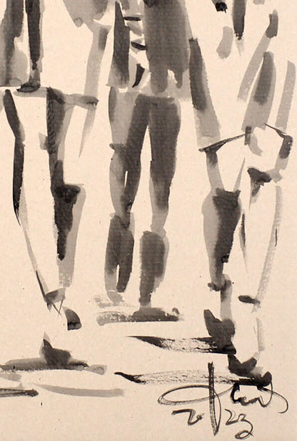 Abstract ink wash painting of walking girls by Dima Filatov