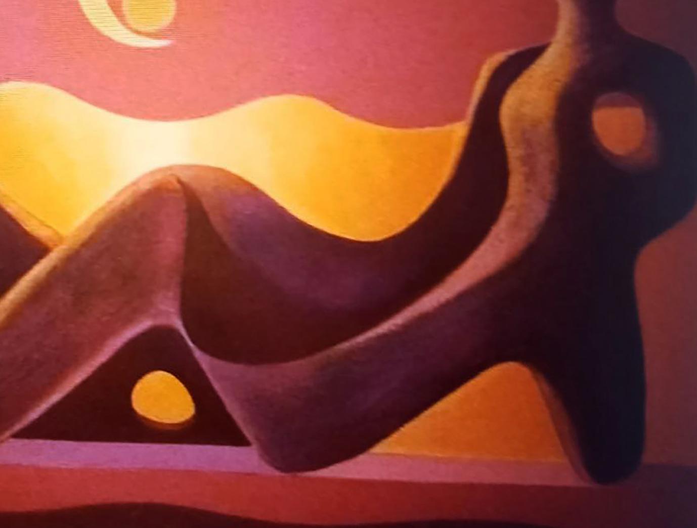 Oil painting Dialogue by Alexander Strashevich with purple orange curves on pink