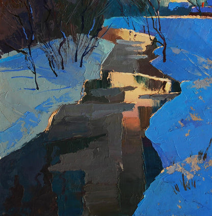 Oil painting Winter evening and silence between snow by Egor Shvachunov
