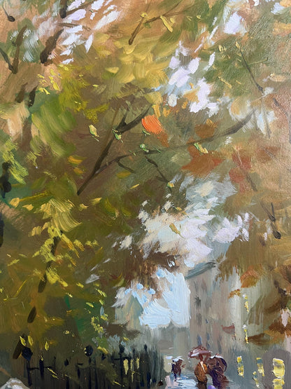 Oil painting Walking in the autumn city park by Yuriy Suprunchuk