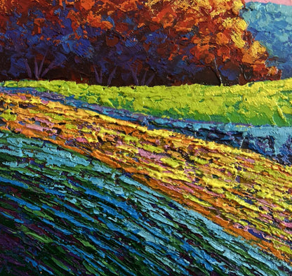 Vibrant impressionist oil painting of pink gentle sunset by V. Zadorozhnya