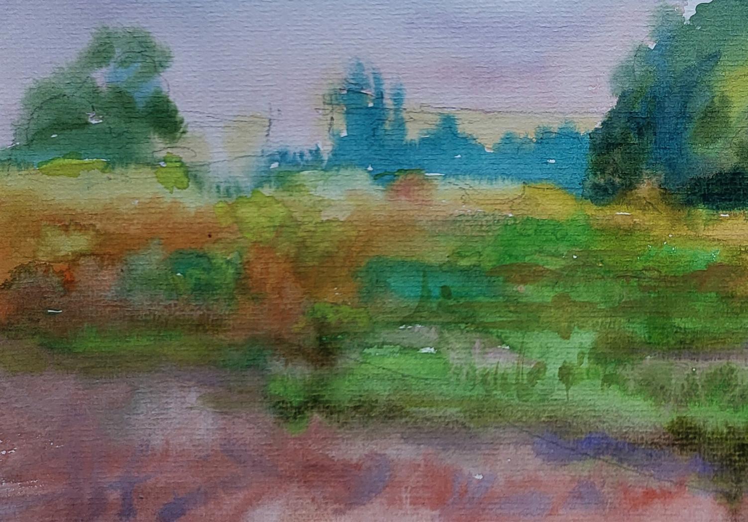 Watercolor painting August summer day by Boris Serdyuk landscape