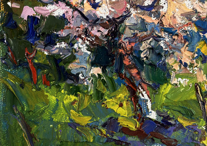 Vibrant oil painting Petals under the warm spring sun by Oksana Ivanyuk