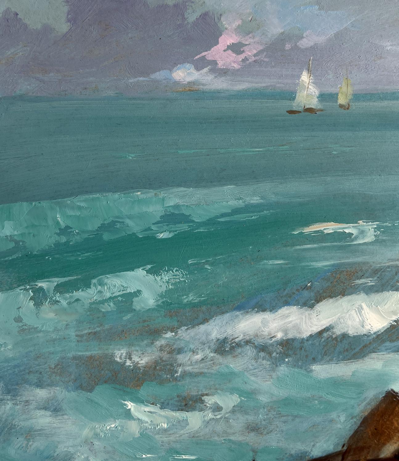 Serene oil painting Sea Symphony of Waves by Yuriy Suprunchuk sailboats turquoise sea