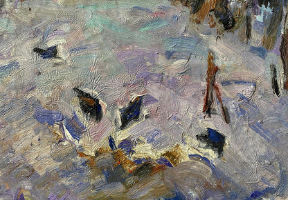 Oil painting Deep silence by Oleksiy Ivanyuk in muted purples, grays, blues