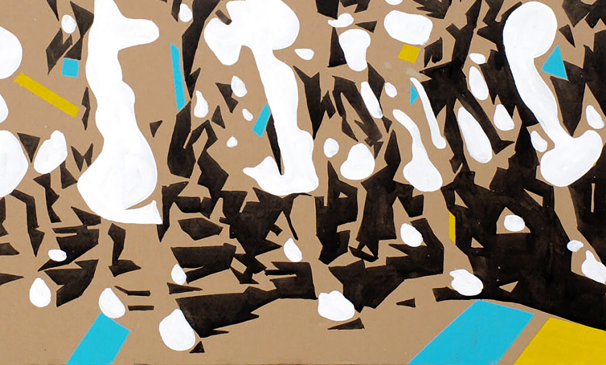 Victory by Dima Filatov: abstract acrylic with black, white, blue geometric shapes on tan