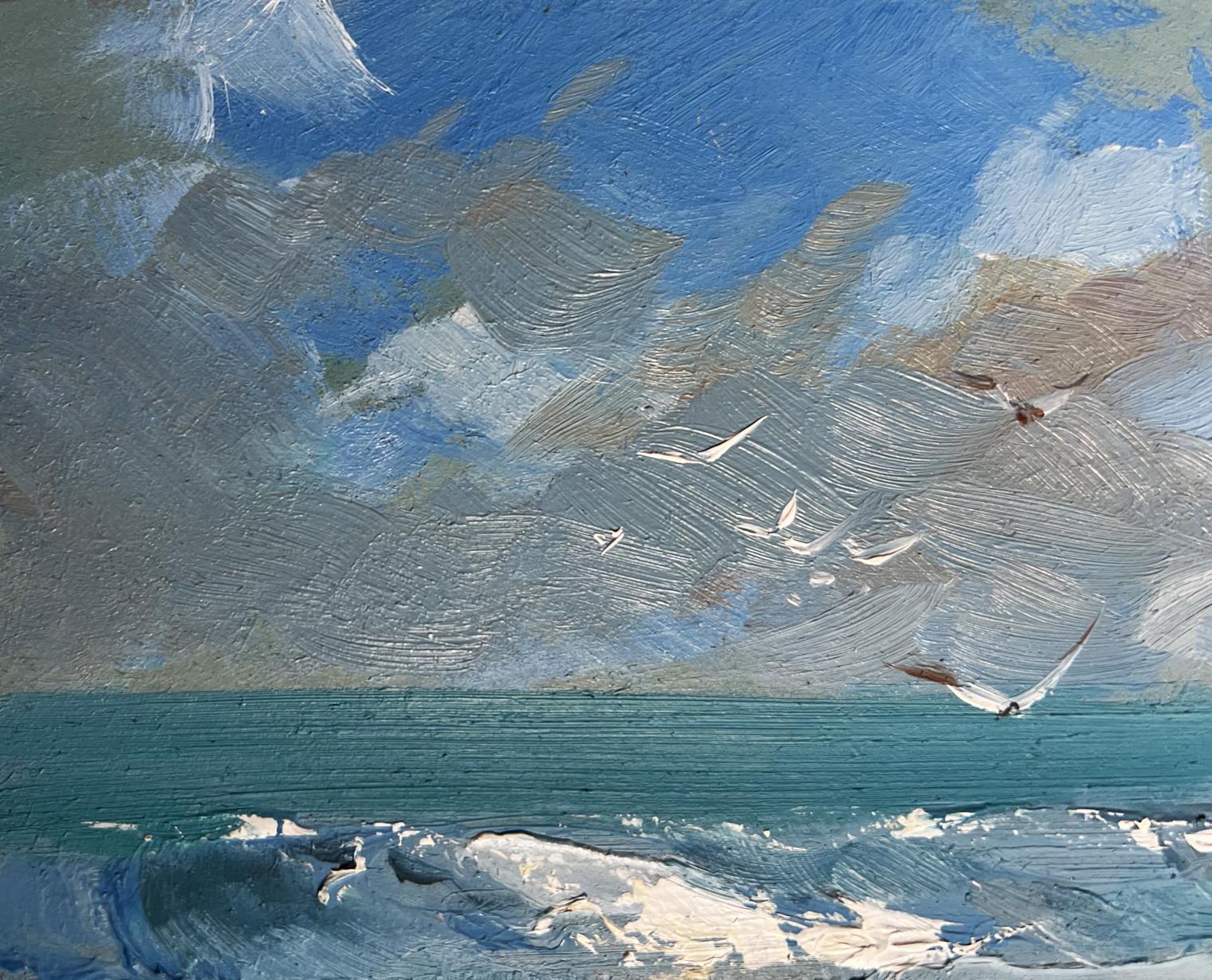 Oil painting of seagulls on seashore by Yuriy Suprunchuk