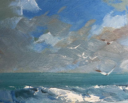 Oil painting of seagulls on seashore by Yuriy Suprunchuk