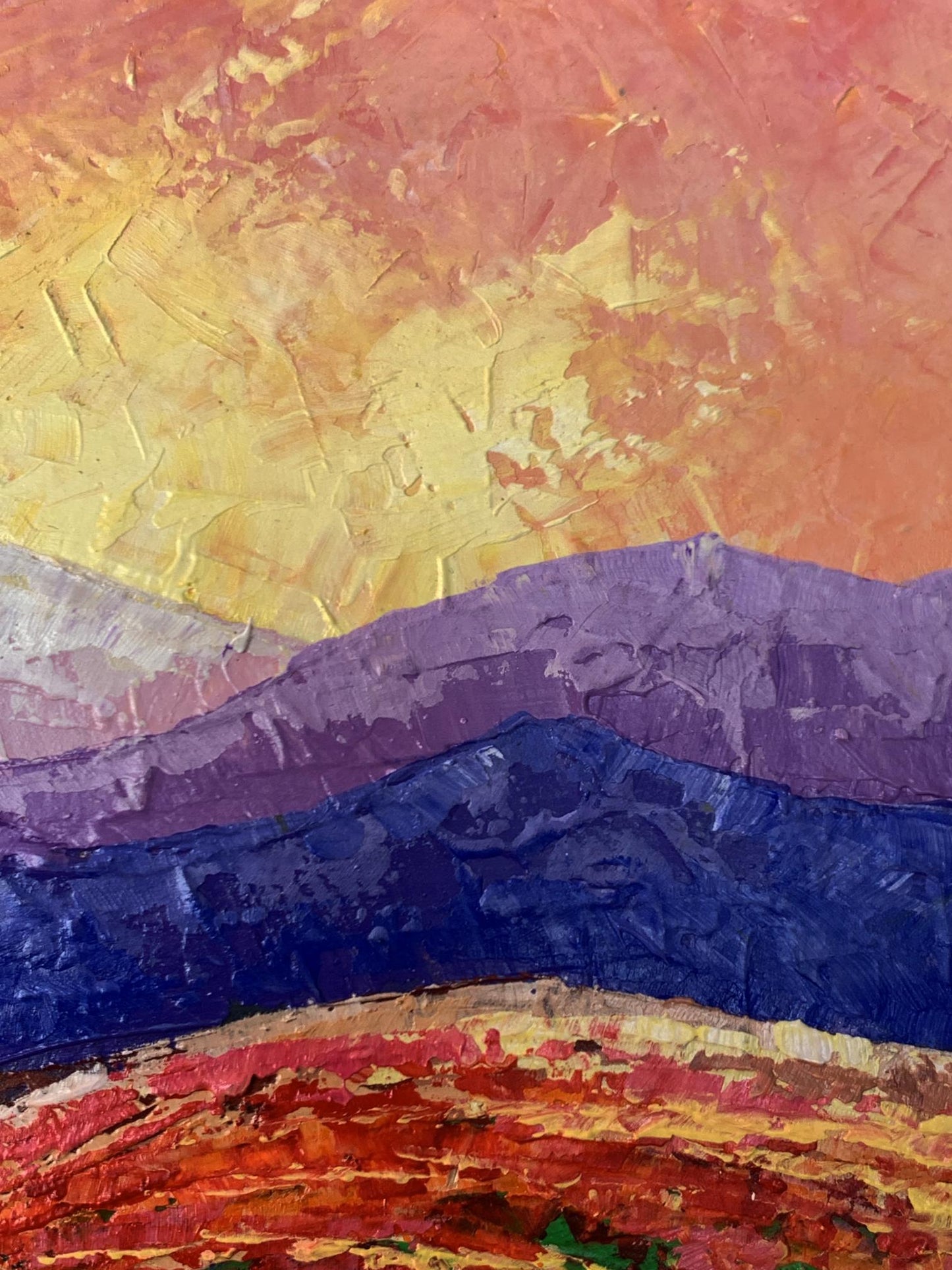 Oil painting Crimson sunset in the mountains by V. Zadorozhnya