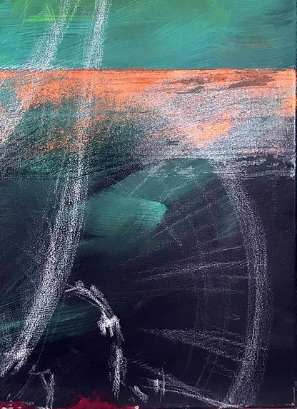 Joy Olga Melezhik abstract acrylic painting with teal orange black strokes