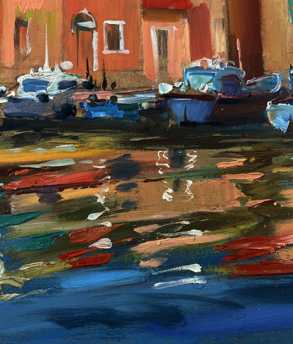 Vibrant impressionist oil painting of Venice old street canal by Yuriy Suprunchuk