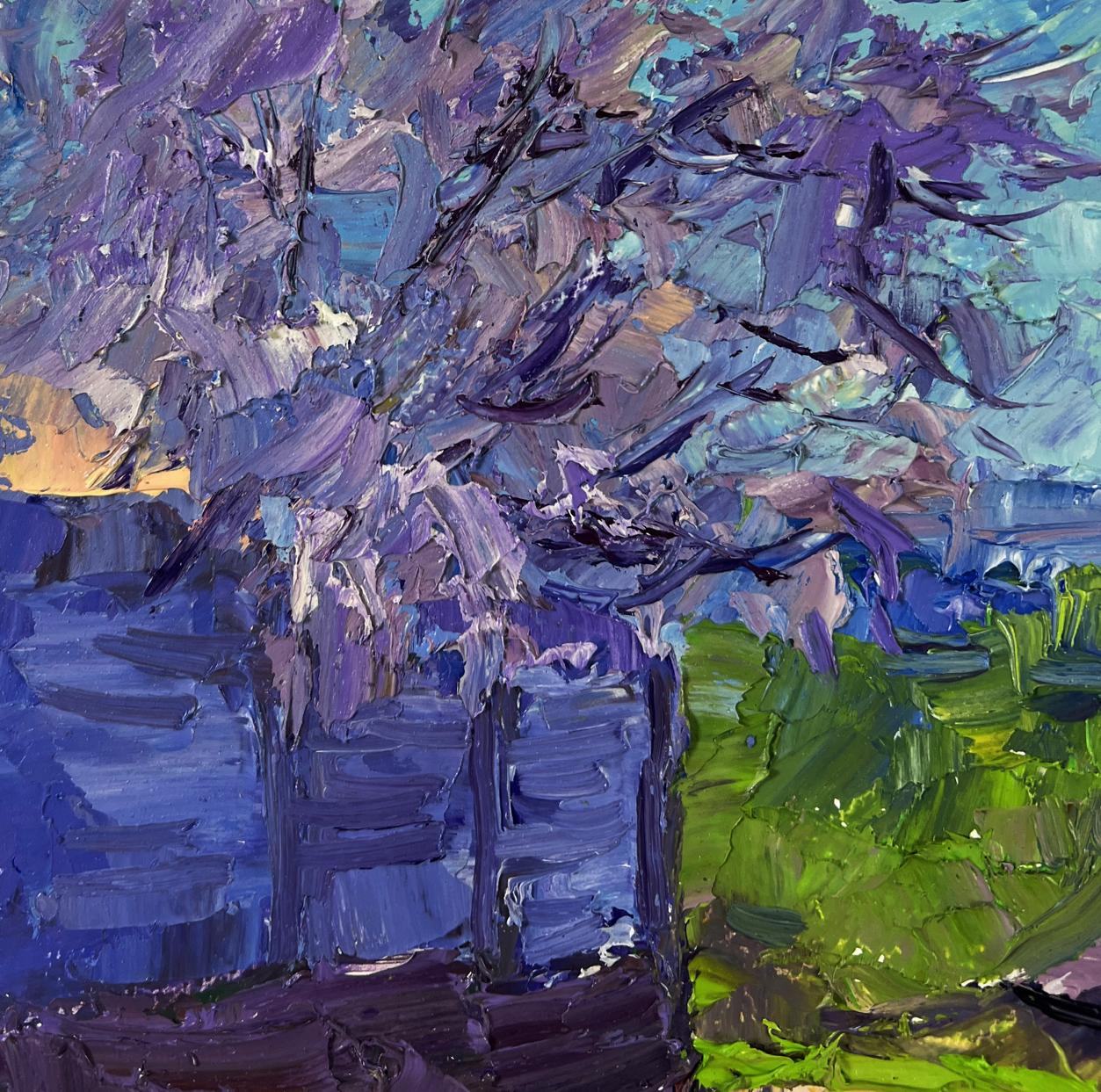 Vibrant impressionist oil painting of village tree in spring silence by Boris Serdyuk