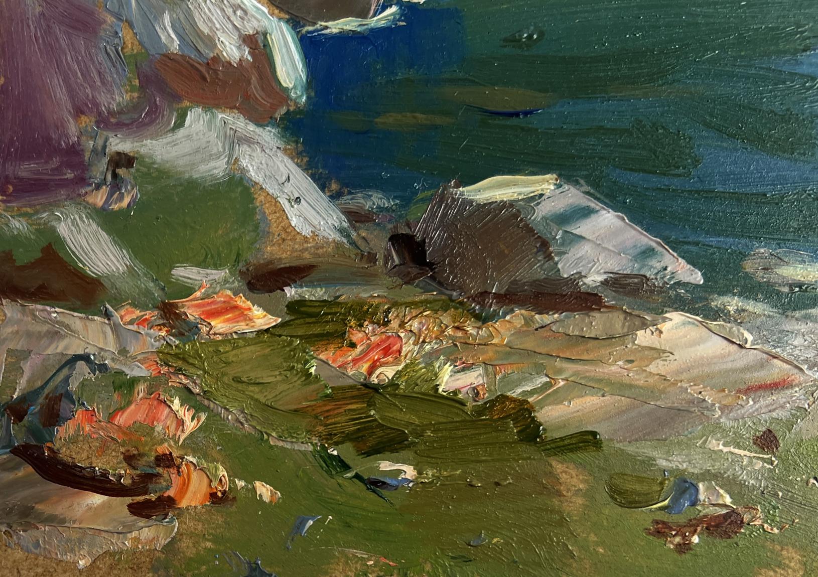 Oil painting Sea Breeze on the Shore by Yuriy Suprunchuk textured rocky shoreline