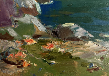 Oil painting Sea Breeze on the Shore by Yuriy Suprunchuk textured rocky shoreline