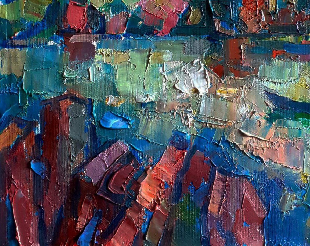 Vibrant oil painting Rocky river bank by Pavel Dobrev with bold textured brushstrokes
