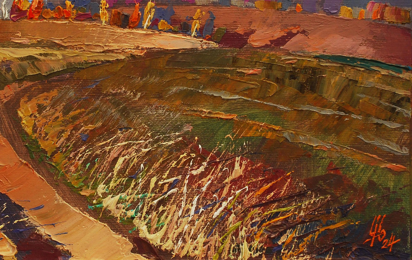 Oil painting October light among leaves by Egor Shvachunov