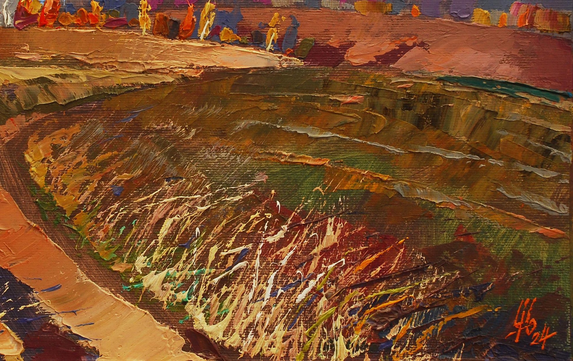 Oil painting October light among leaves by Egor Shvachunov