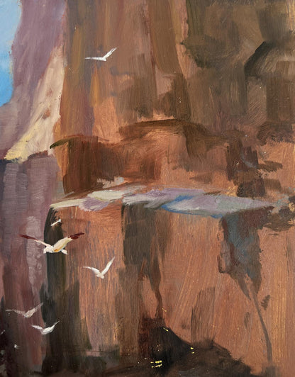 Oil painting Sailing towards a dream by Yuriy Suprunchuk with cliffside and birds