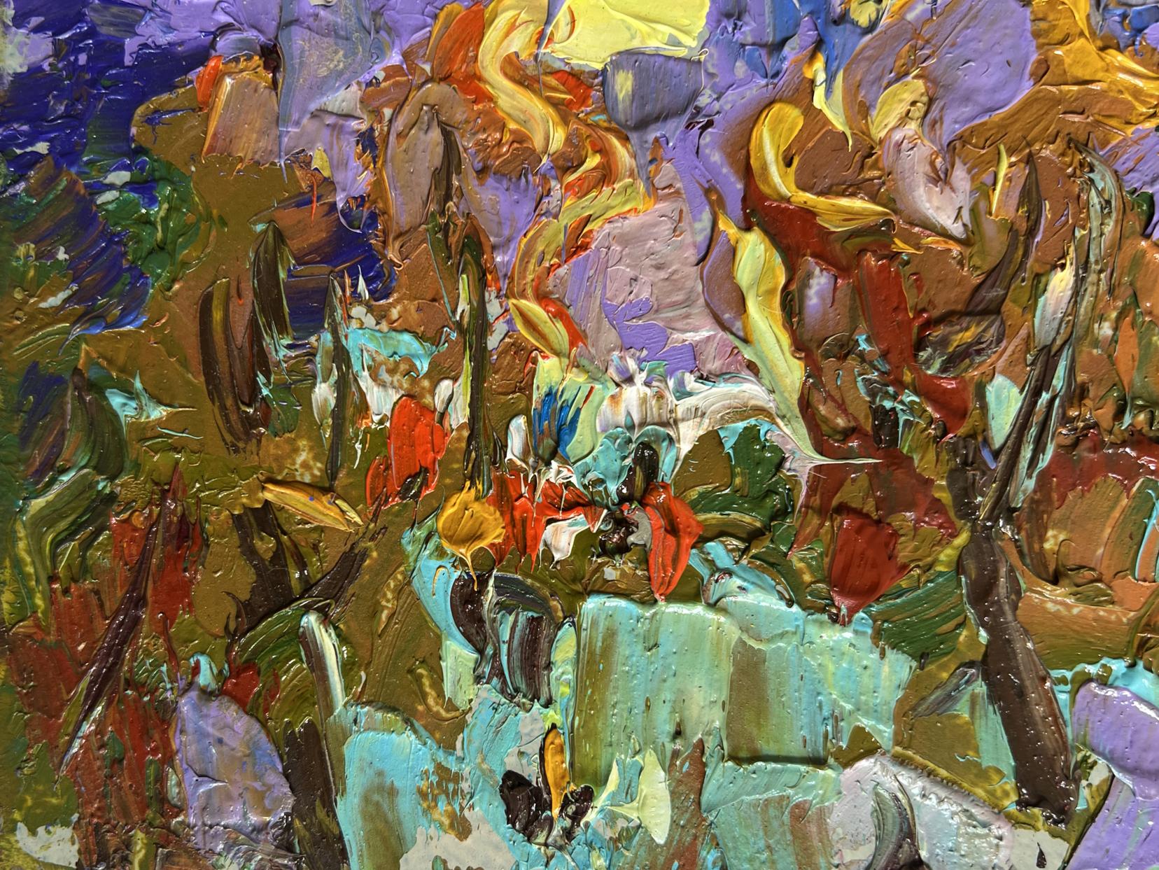 Vibrant city yellow sunset oil painting by Oleksiy Ivanyuk