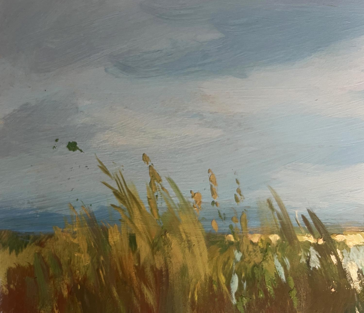 Oil painting of fishing among golden reeds by Yuriy Suprunchuk