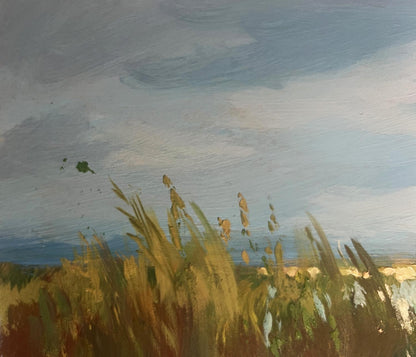 Oil painting of fishing among golden reeds by Yuriy Suprunchuk