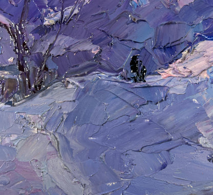 Oil painting Dear wintertime Boris Serdyuk: impressionistic purple blue mountains