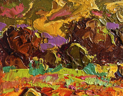 Vibrant oil painting Golden haystacks by Oleksiy Ivanyuk with bold gold brushstrokes