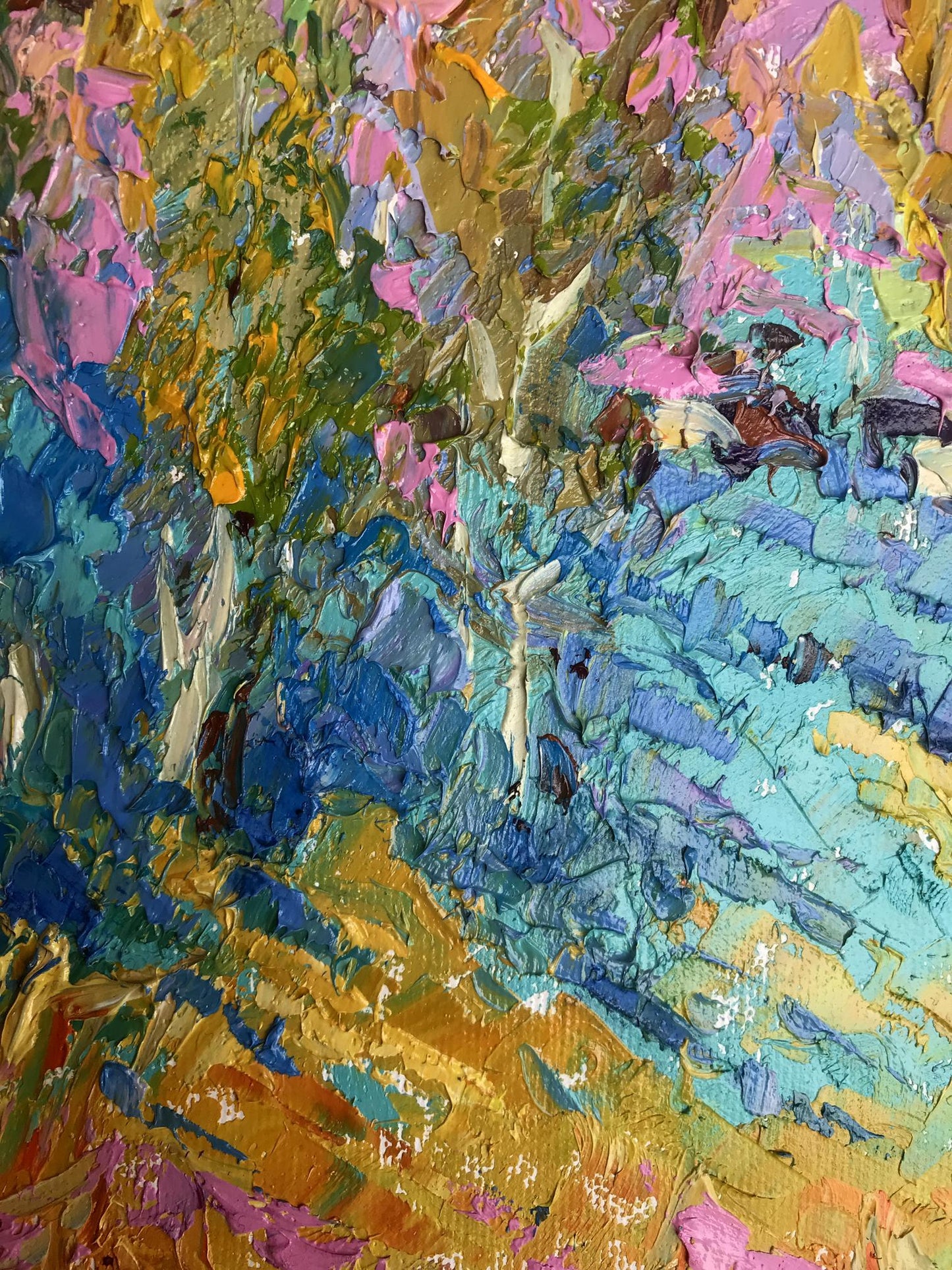 Vibrant oil painting Near young poplars by Oleksiy Ivanyuk with bold textured strokes