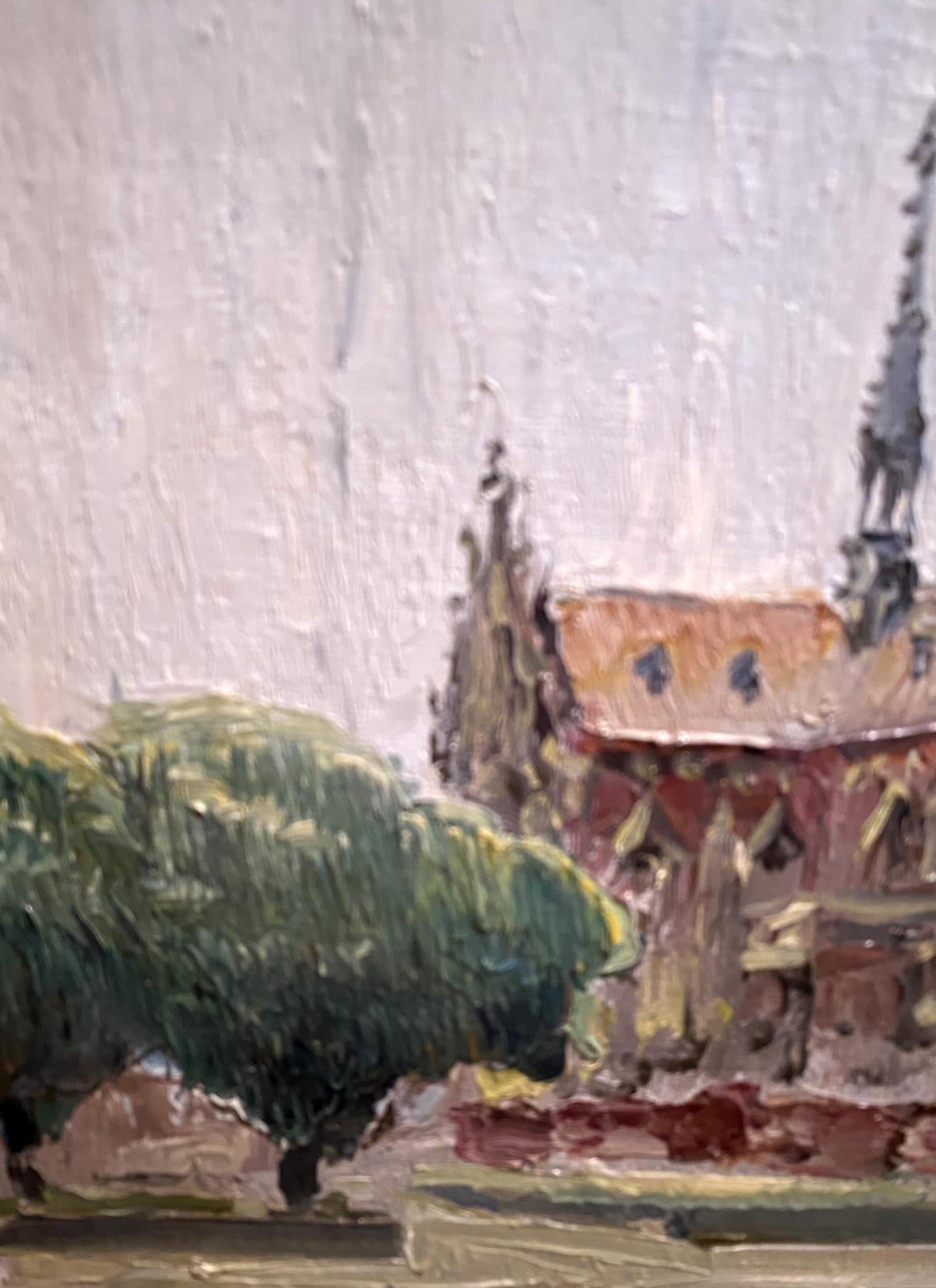 Oil painting of St. Nicholas Church by Vladimir Sadovoy with foliage