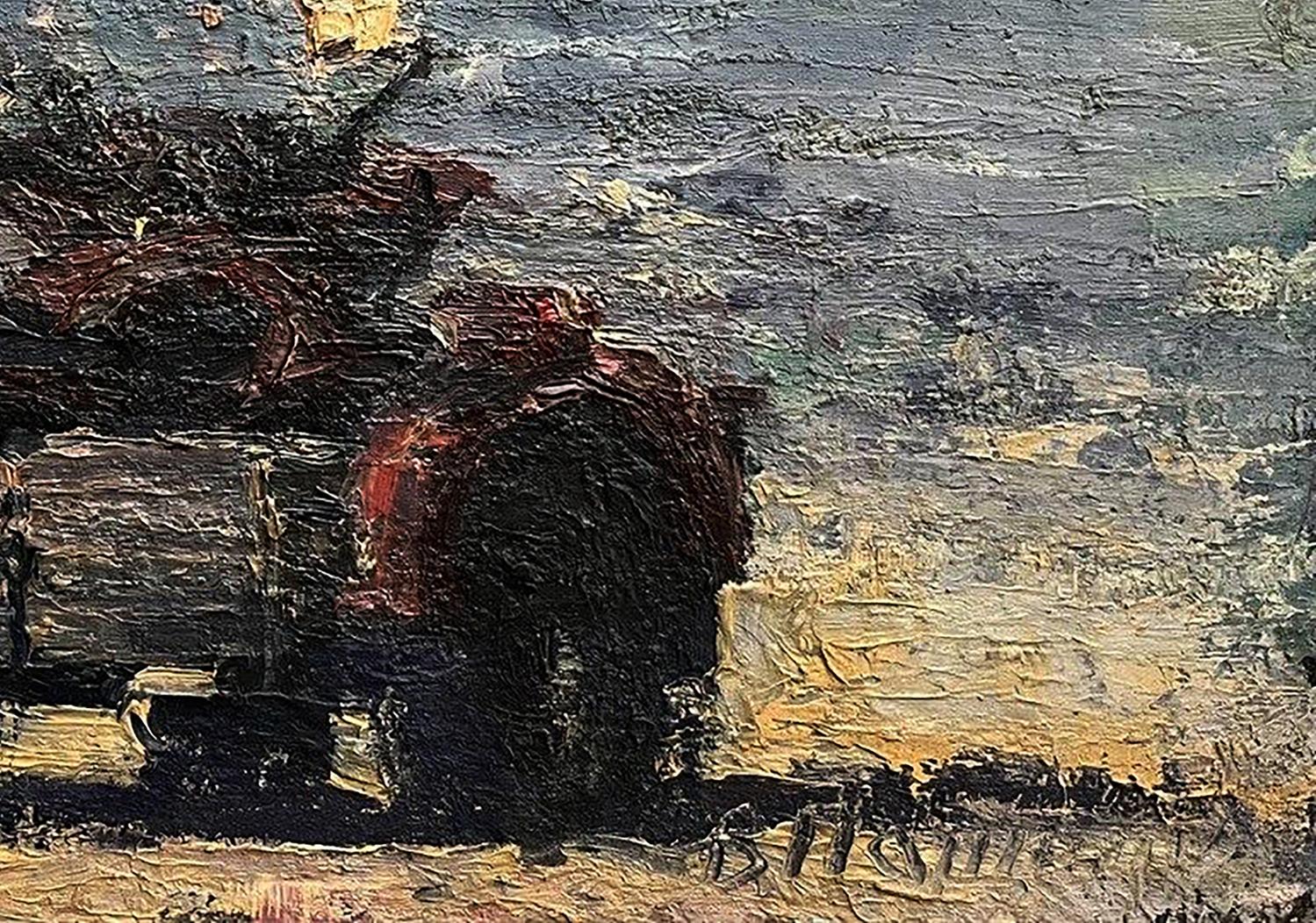 Oil painting of rugged motorcycle on beach by Volodymyr Pashchenko