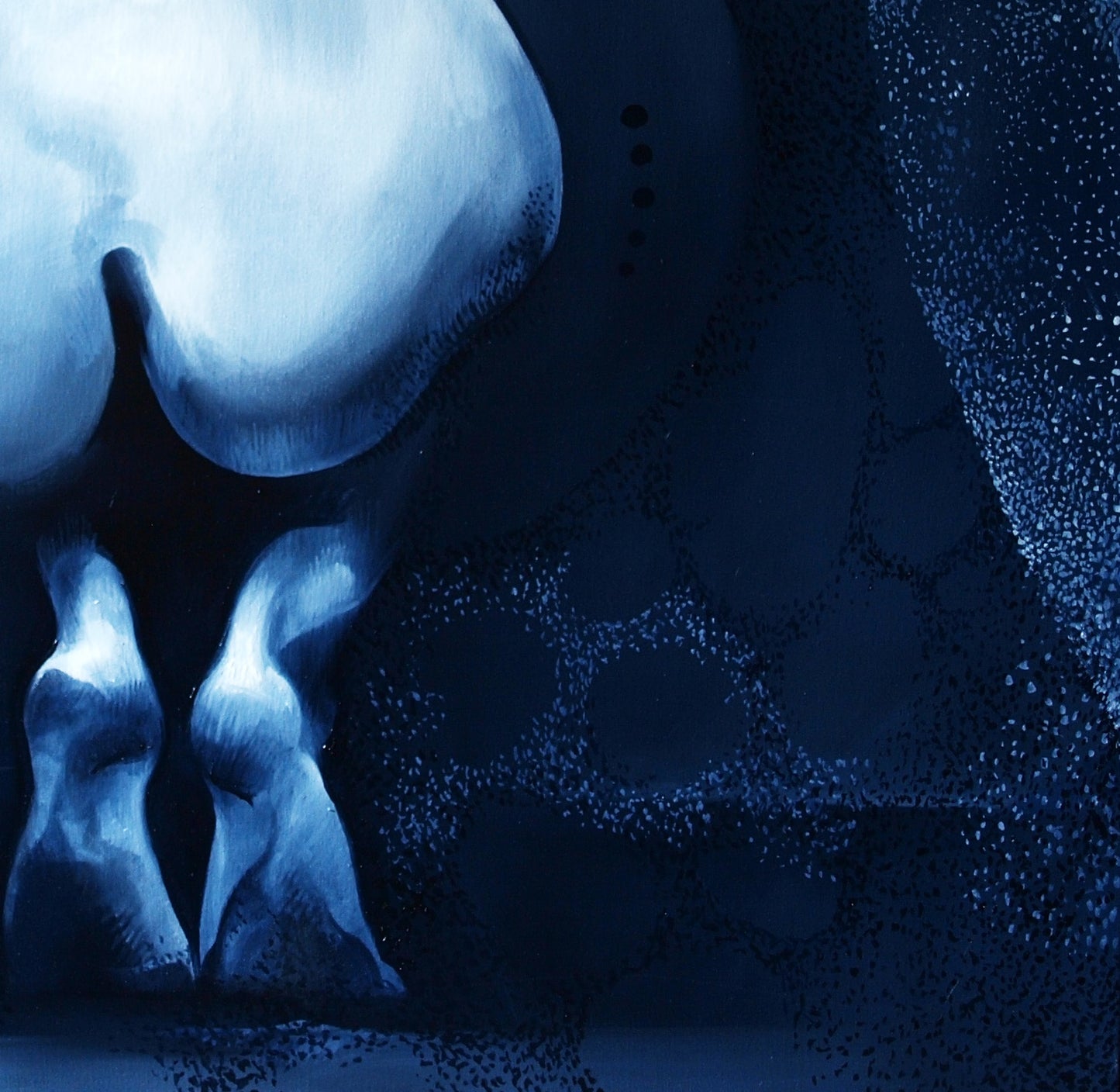 Glowing blue skull oil painting Alone by Konsta G. Amelinn