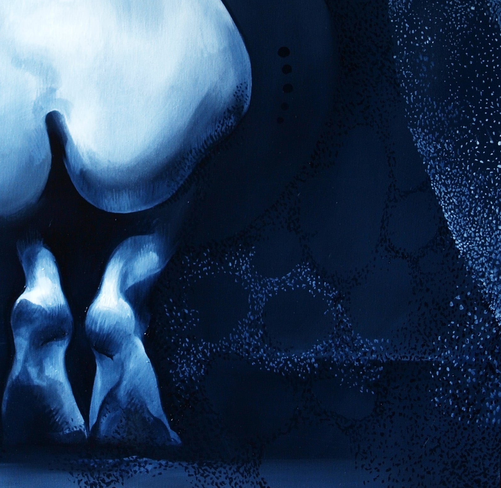 Glowing blue skull oil painting Alone by Konsta G. Amelinn