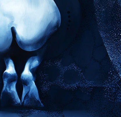 Glowing blue skull oil painting Alone by Konsta G. Amelinn
