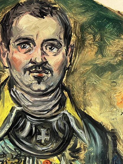 Textured oil painting of Alexander Litvinov in ornate military armor