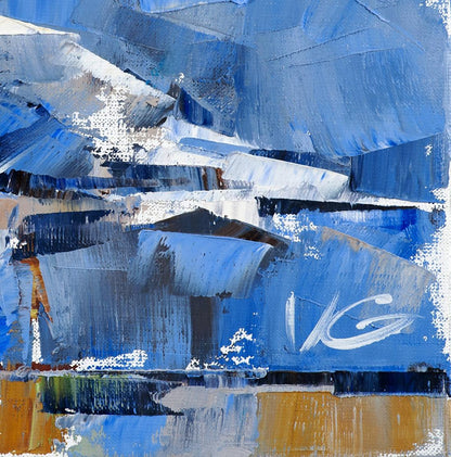 Oil painting Bird on a walk by Volodymyr Gluhomanyuk with bold blue strokes
