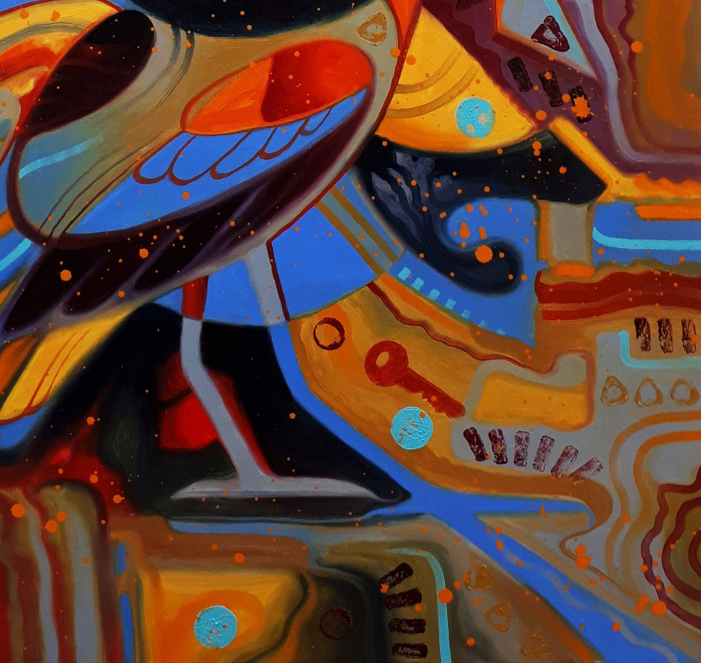 Vibrant Oil painting Colors of Intention by Sergiy Voichenko with stylized blue bird