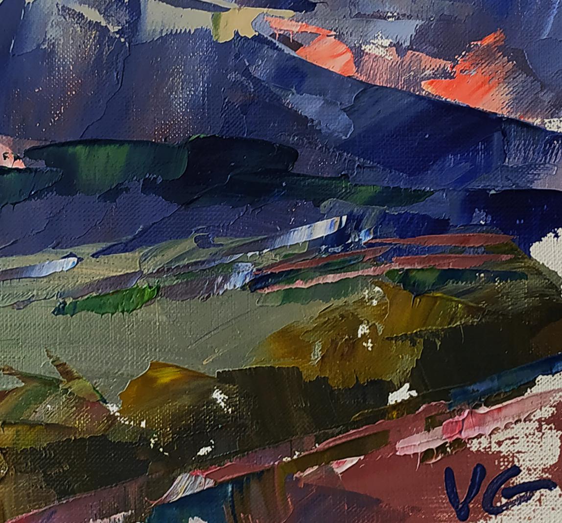 Oil painting of mountain sunset by Volodymyr Gluhomanyuk