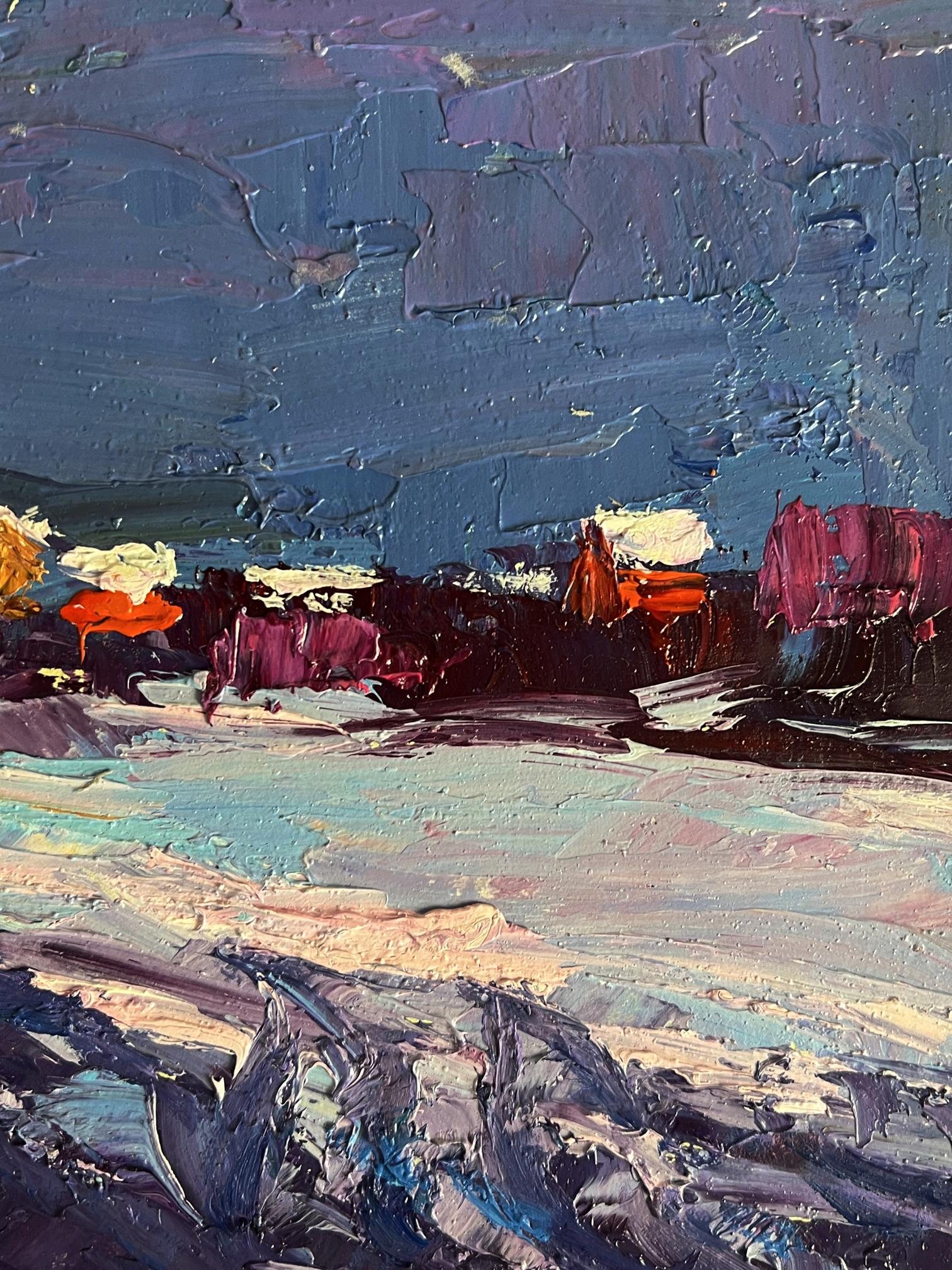 Oil painting Winter evening by Boris Serdyuk, impressionistic landscape