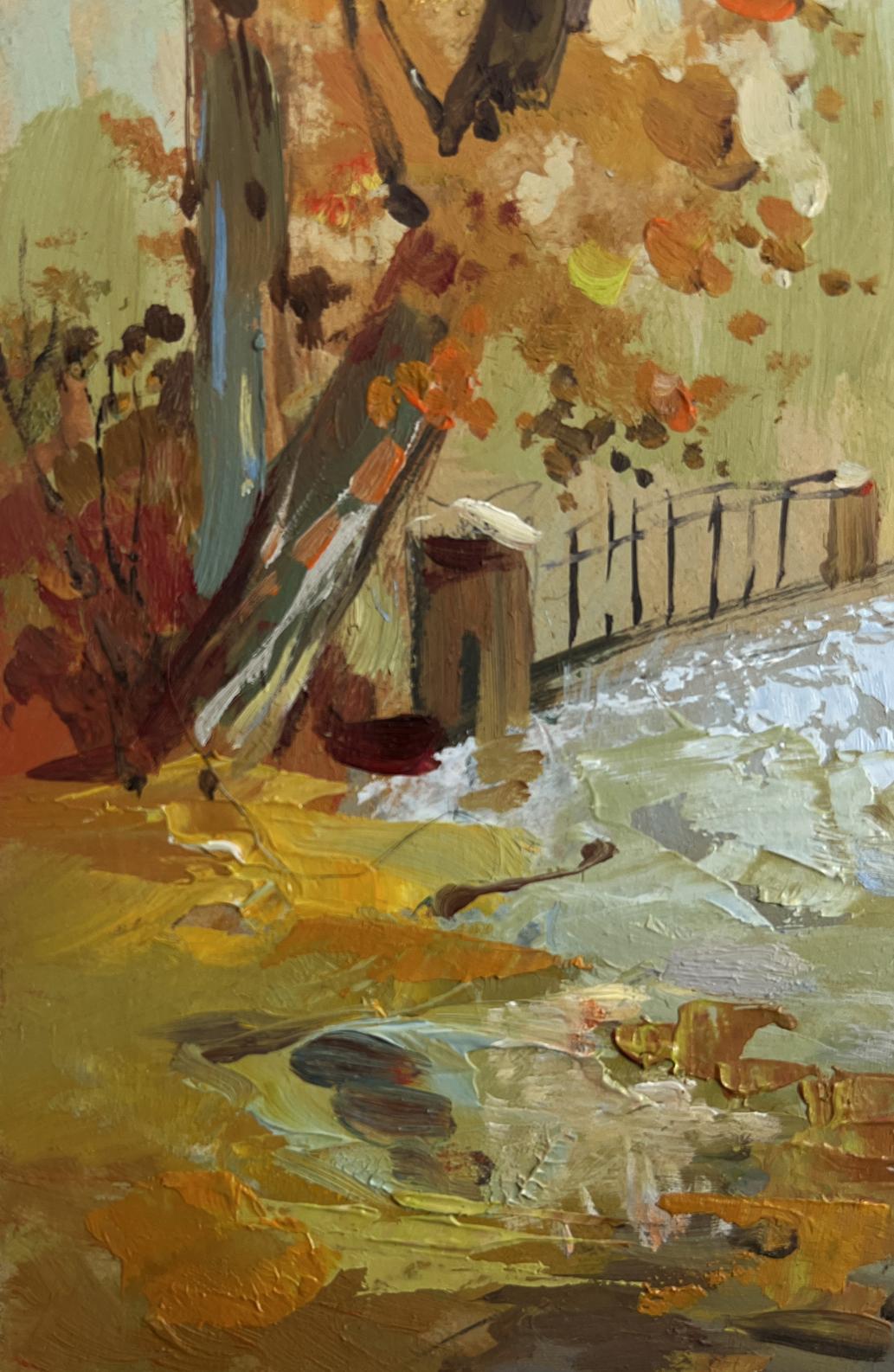 Autumn oil painting Fallen leaves in autumn park by Yuriy Suprunchuk